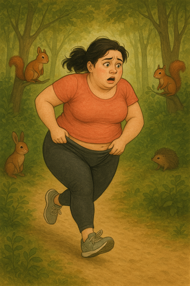 Running in Leggings with Scissors